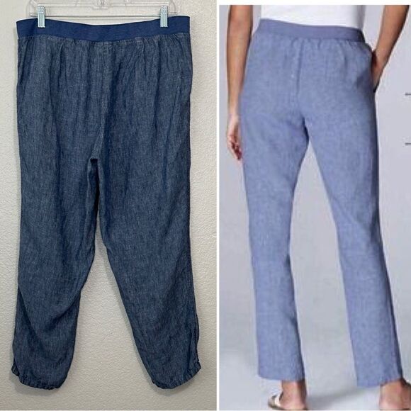 J. Jill 100% Linen Blue Chambray Pull On Ankle Pants - Picture 7 of 12